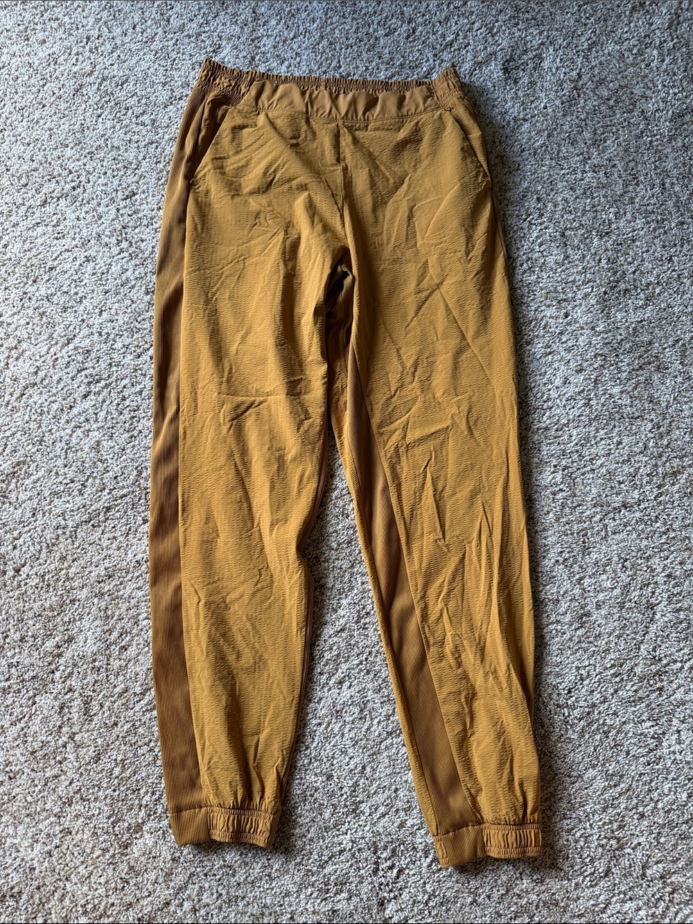 Athleta Mustard Yellow Side-Panel Jogger Pants. Textured Brooklyn jogger
